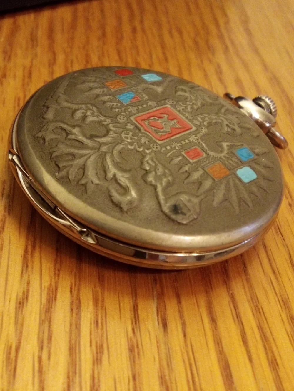 Russian Pocket Watch with Color Inlay - Bronze Tone